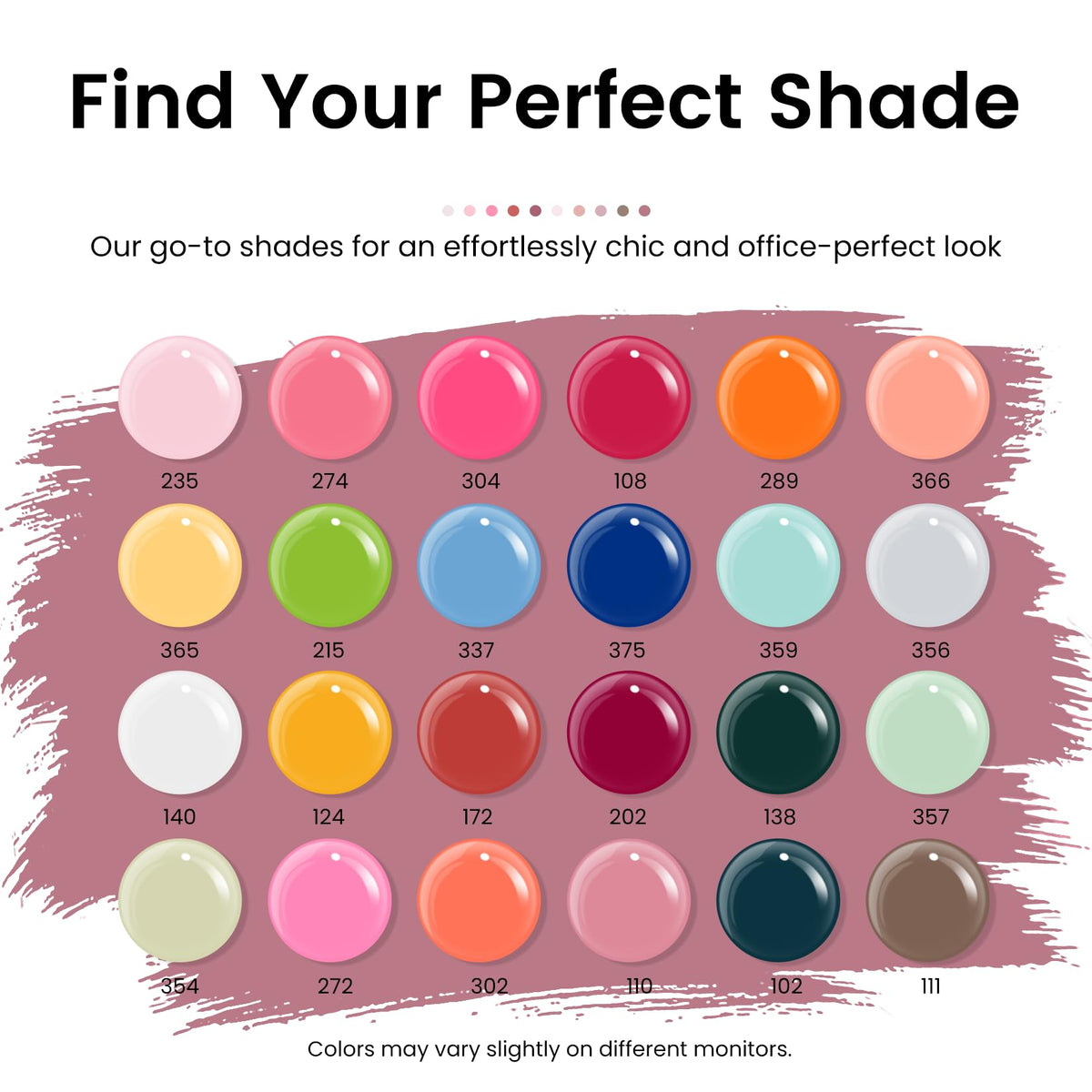 phoenixy color array flatlay with 24 shades for outfit-matching