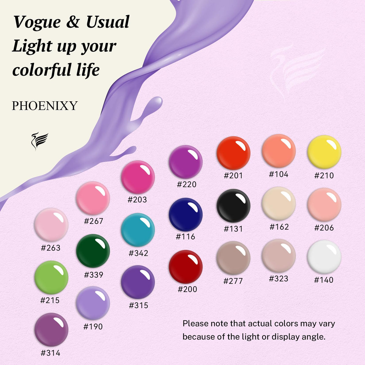 phoenixy close-up of color row highlighting smooth pigments and variety