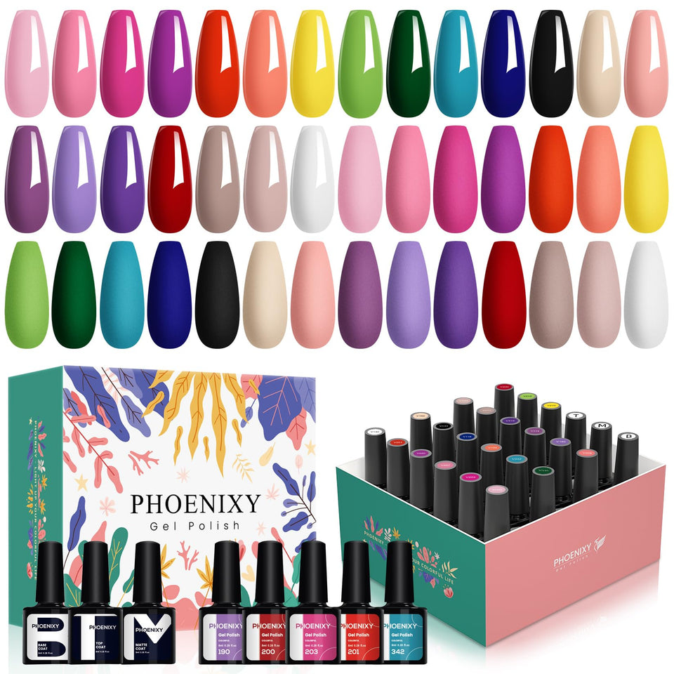 phoenixy front packaging showing full purple gel nail kit and variety