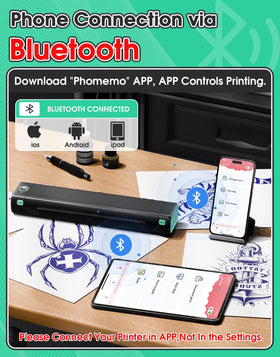 Phomemo control buttons closeup showing tactile controls for precise printing