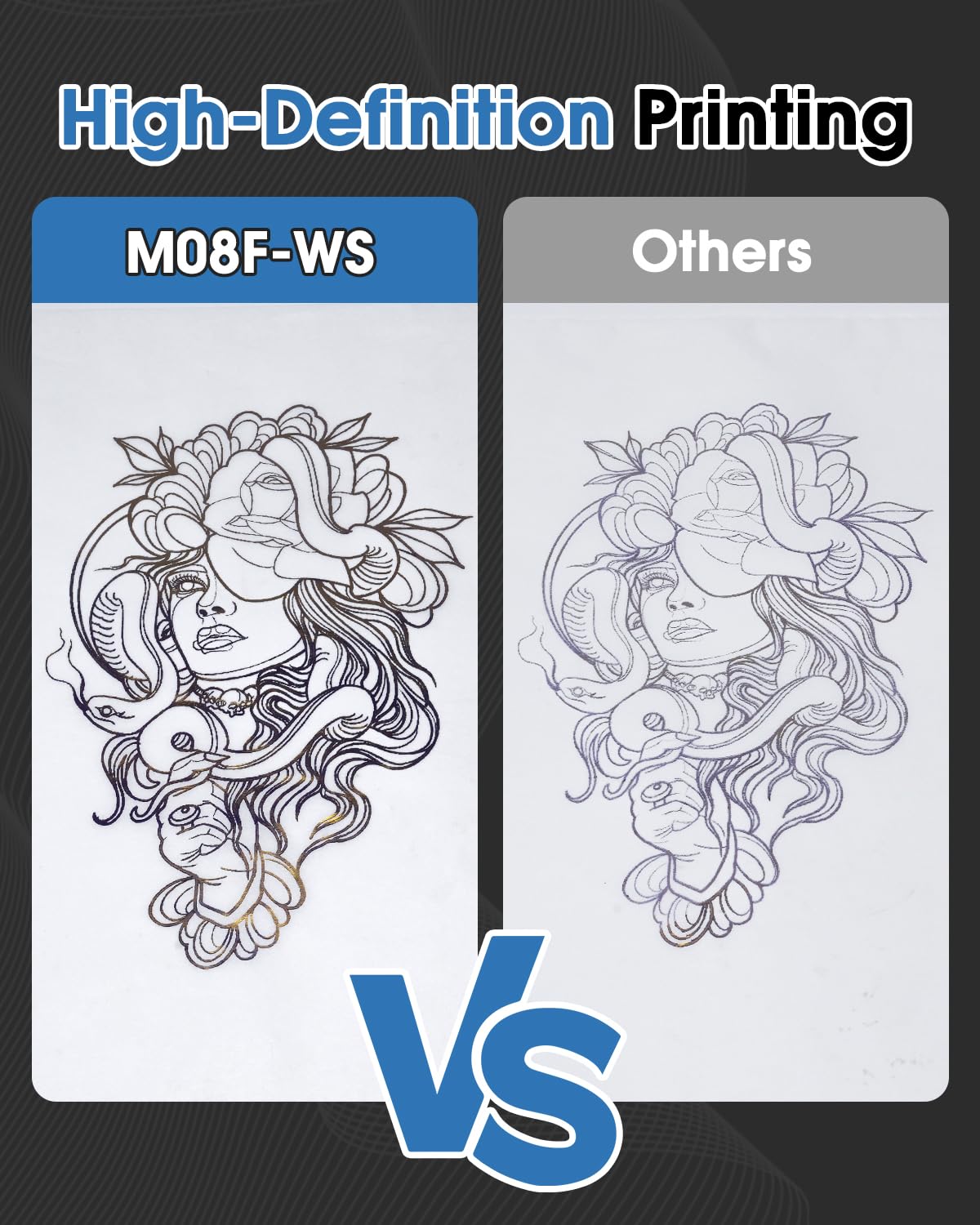 Phomemo M08F on a tattoo studio table showing smooth workflow integration