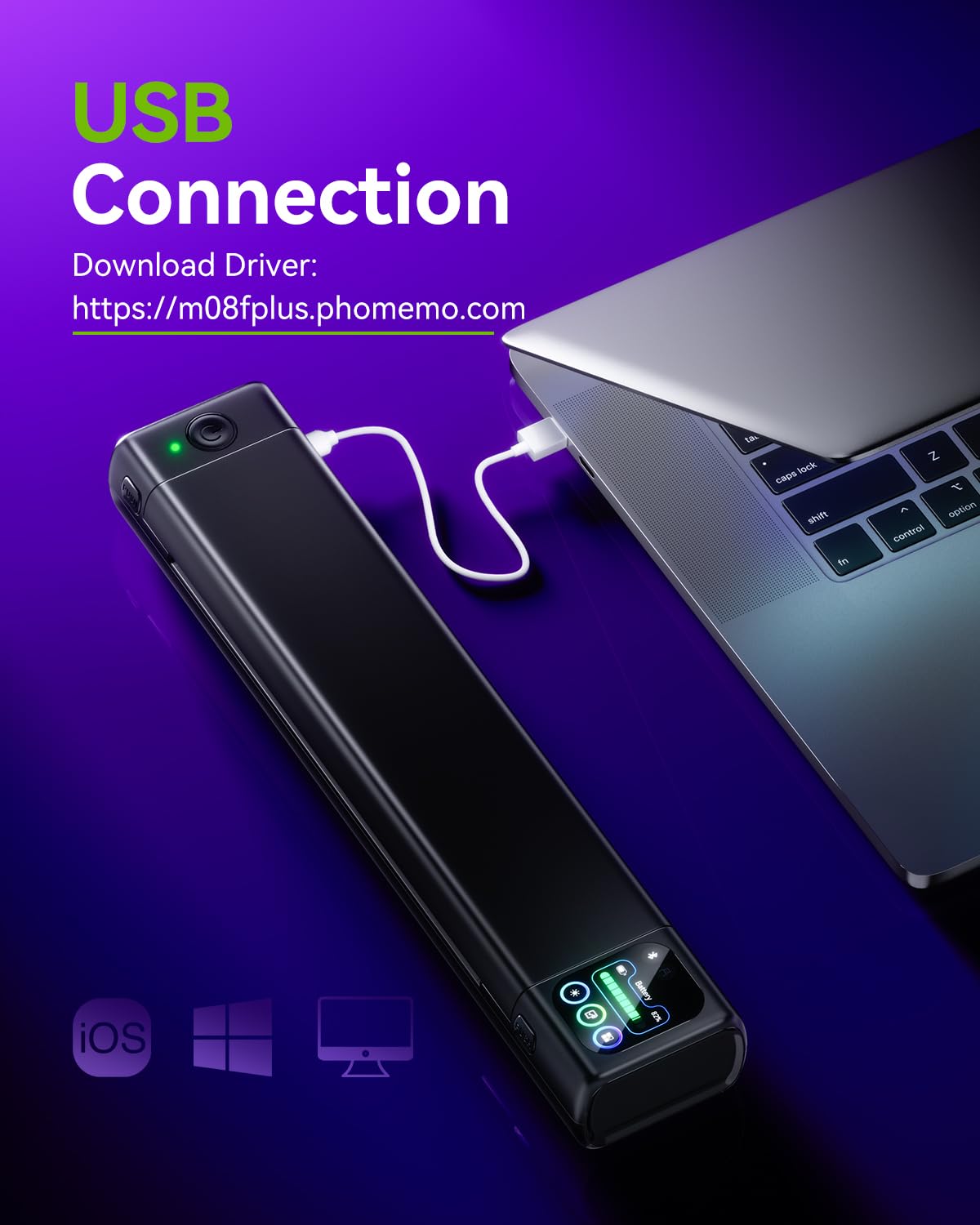 Phomemo connected to phone app demonstrating Bluetooth control and edits