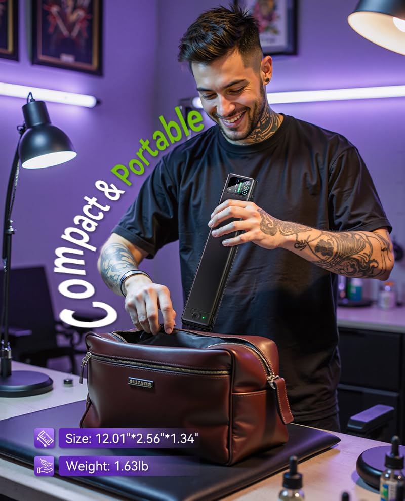 Phomemo in a tattoo studio setup showing portability and professional use