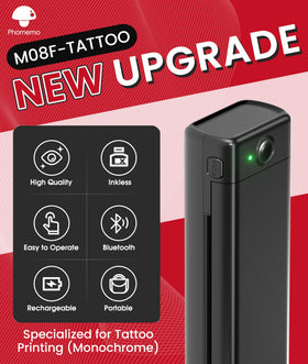 Phomemo M08F side profile with visible paper slot offering smooth, inkless transfers