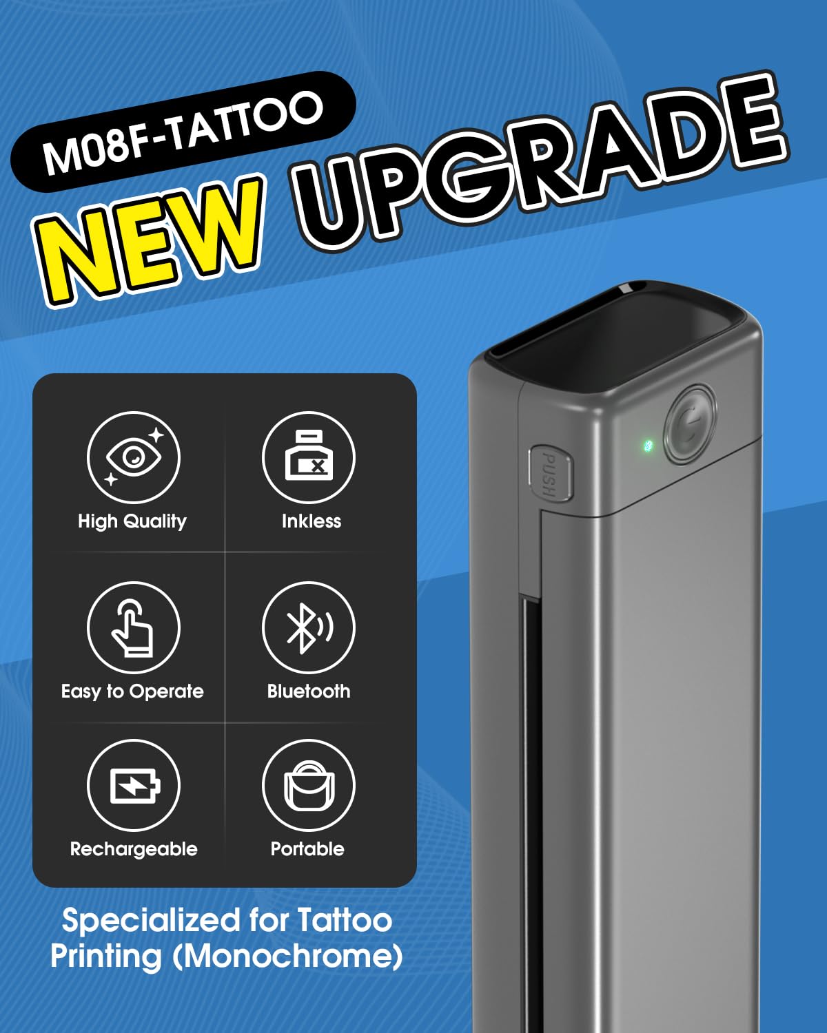 Phomemo M08F side profile highlighting slim form factor and easy storage
