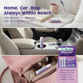 PhysAssist lip balm in travel pouch for on-the-go moisture support