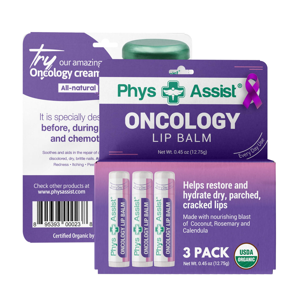PhysAssist front packaging showing organic lip balm and calming benefits