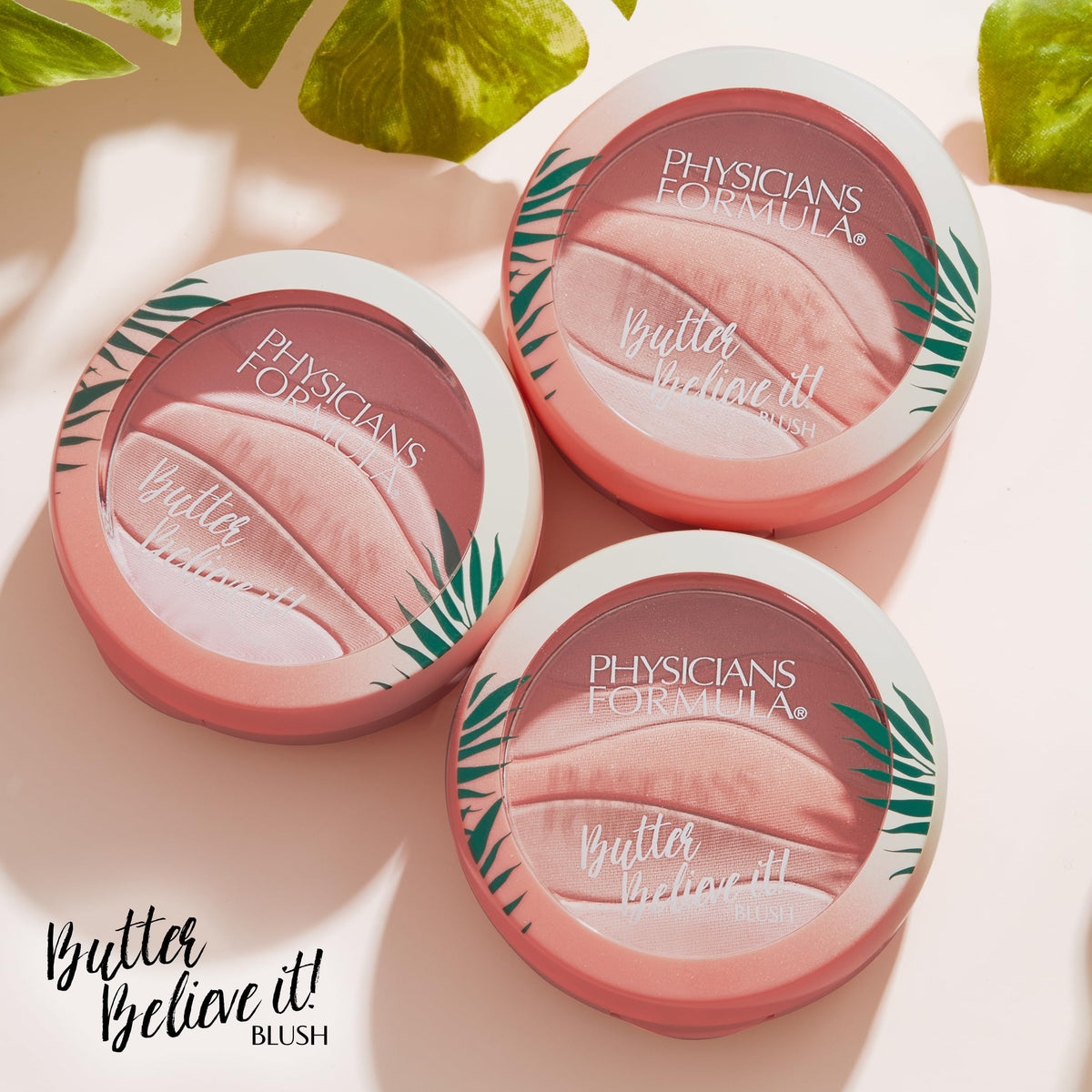Physicians Formula blush applied on model cheek demonstrating natural radiant color