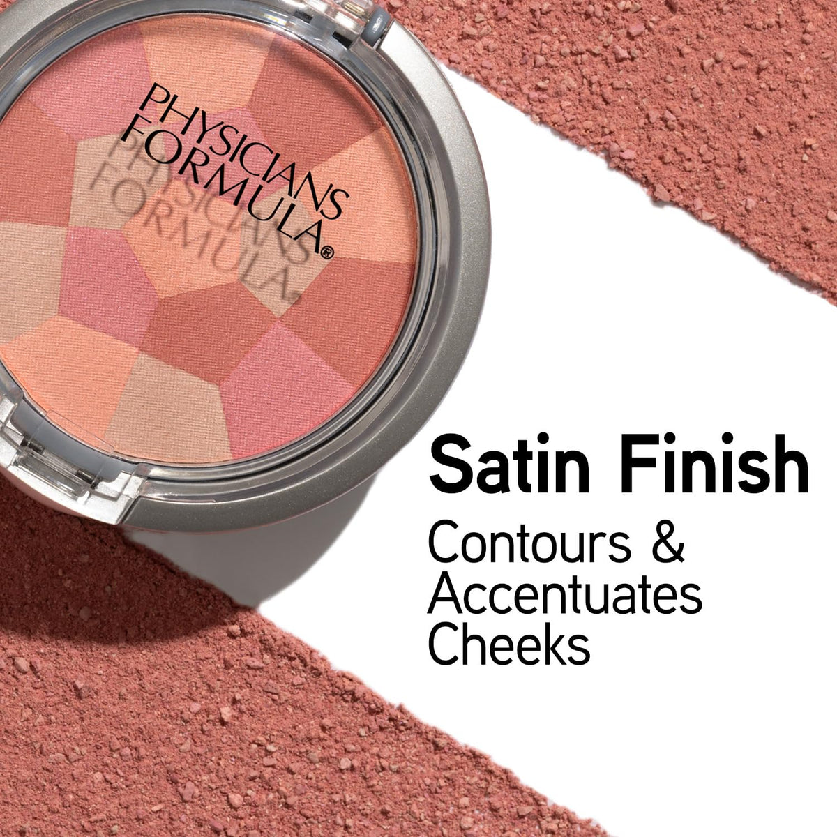 Physicians Formula close-up of mosaic pans highlighting blended berry shades and dimensional color