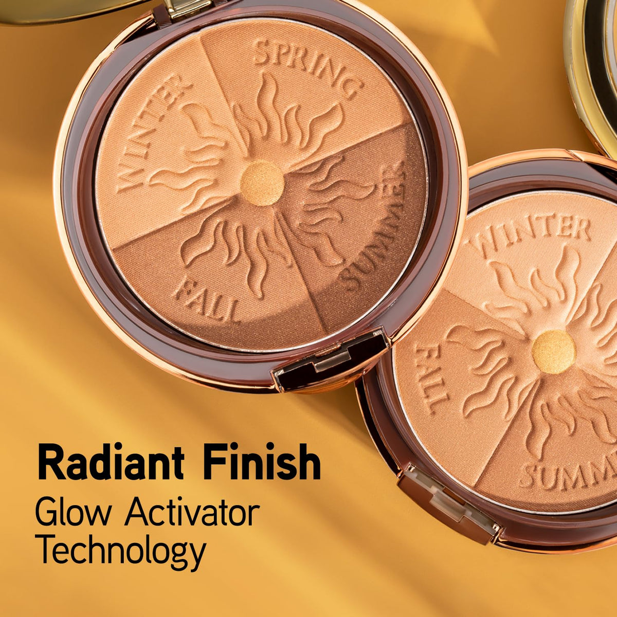 Physicians Formula pan close-up revealing distinct bronzer shades and gold highlight for mixing