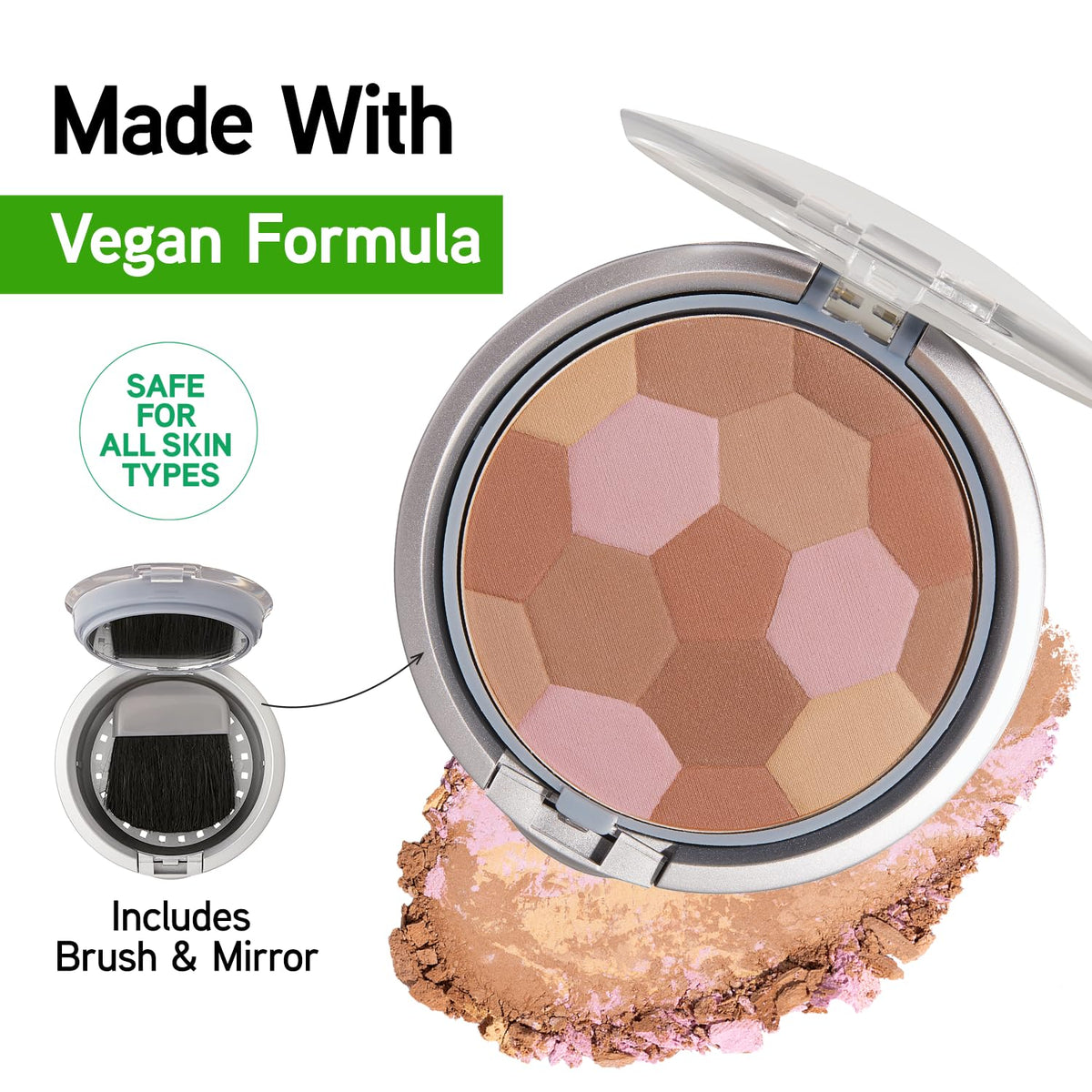 Physicians Formula bronzer being applied with a kabuki brush to create an even healthy glow