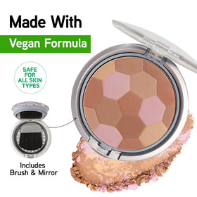 Physicians Formula bronzer being applied with a kabuki brush to create an even healthy glow