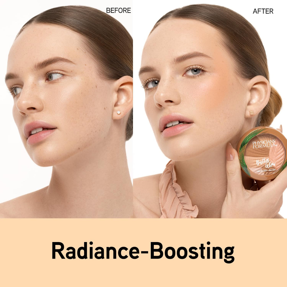 Physicians Formula brush applying product to pan demonstrating effortless blendability
