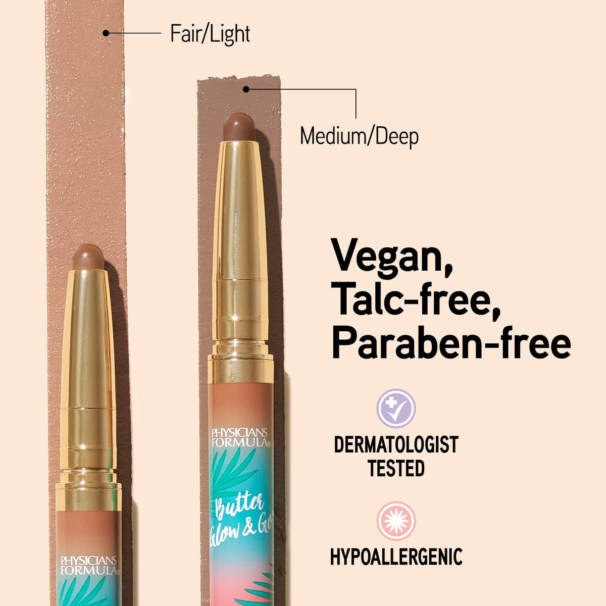 Physicians Formula open cap and pencil tip close-up for accurate application and control