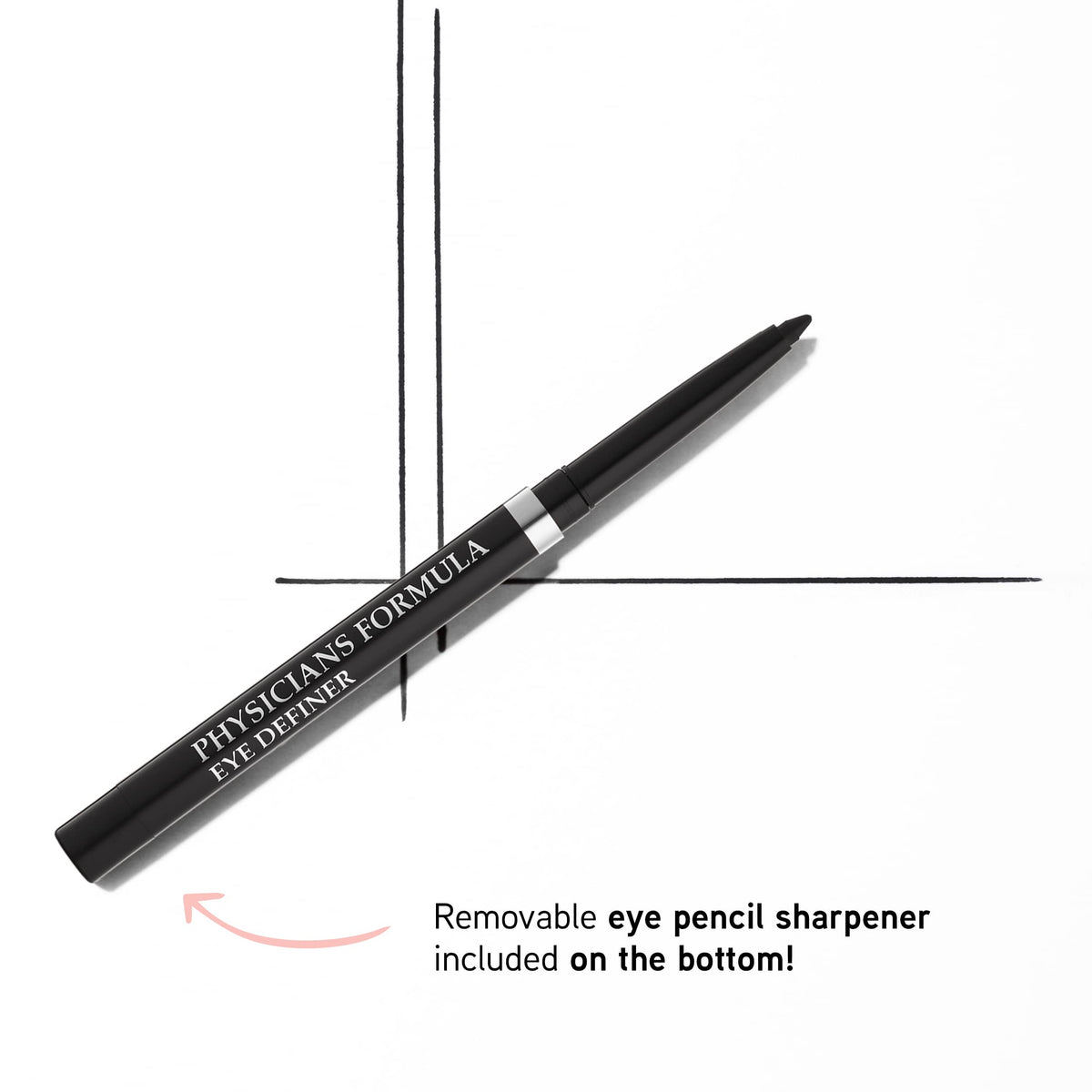 Physicians Formula close-up pencil stroke showing rich ultra black pigment payoff