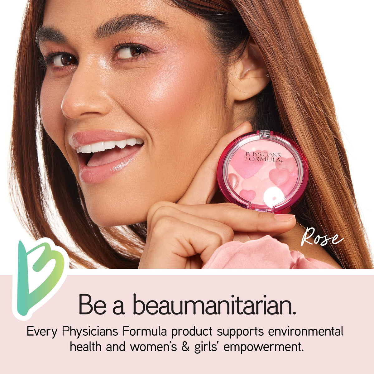 Physicians Formula on model cheeks showing natural rosy glow and lift