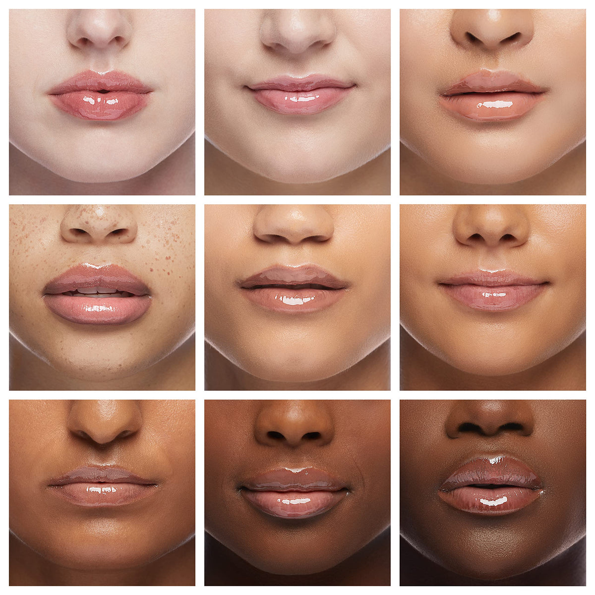 Physicians Formula model wearing gloss, shows fuller-looking hydrated lips and smile