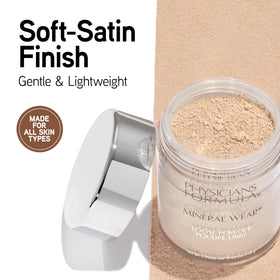 Physicians Formula loose powder texture closeup highlighting fine minerals for a smooth finish