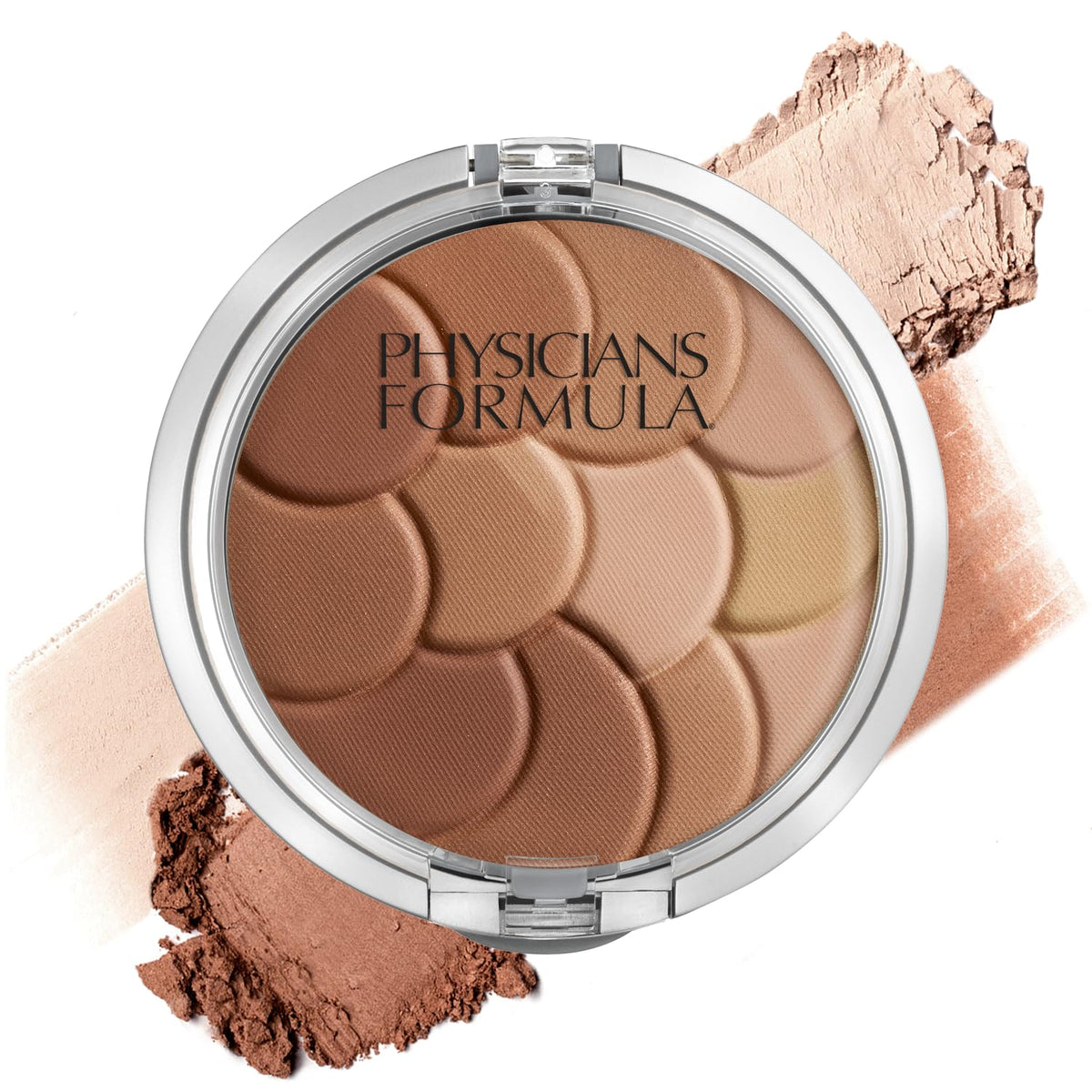 Physicians Formula compact front view showing mosaic tiles and portable design for travel