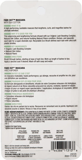 Physicians Formula mascara next to credit card showing compact size and travel friendliness