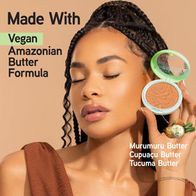 Physicians Formula application on model showing natural warmth and subtle shimmer