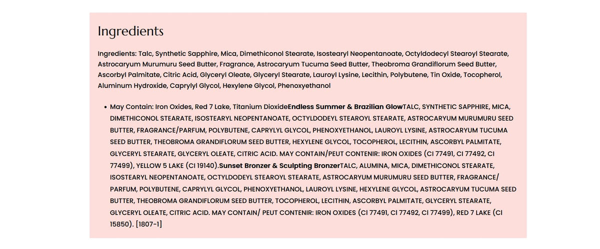 Physicians Formula back label with ingredients and hypoallergenic benefit