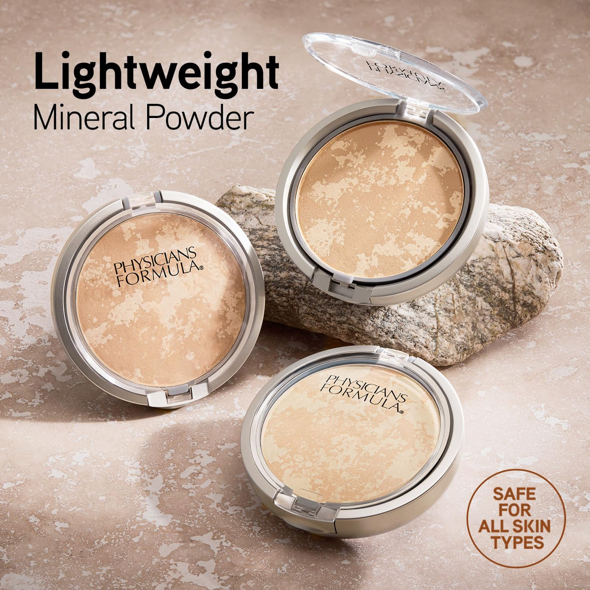 Physicians Formula open compact with sponge demonstrating convenient travel-ready application