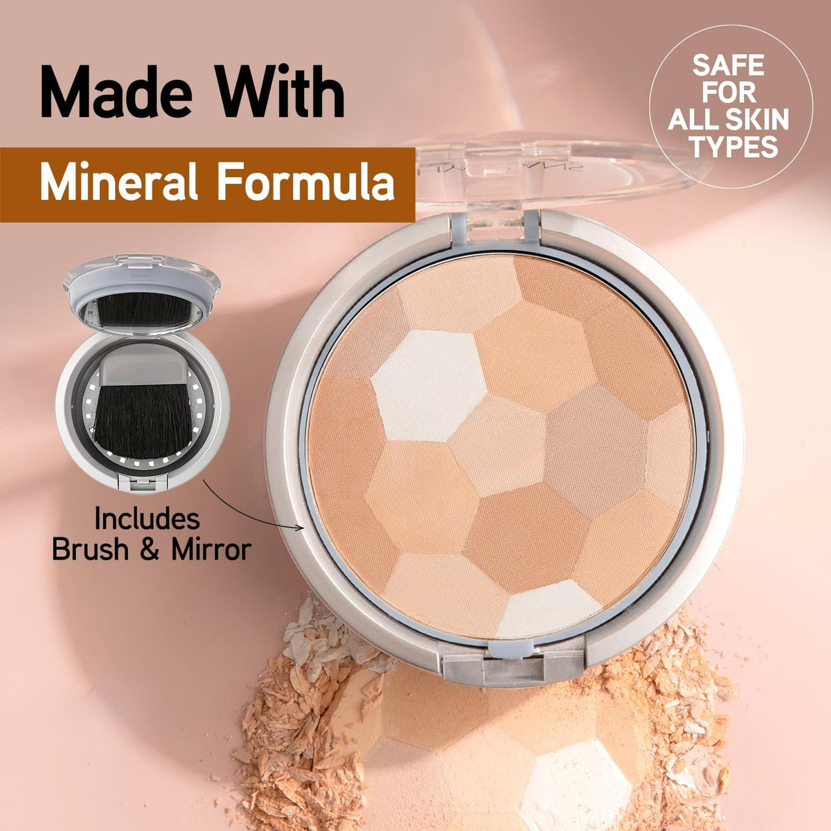 Physicians Formula brush picking up powder demonstrating easy blending benefit