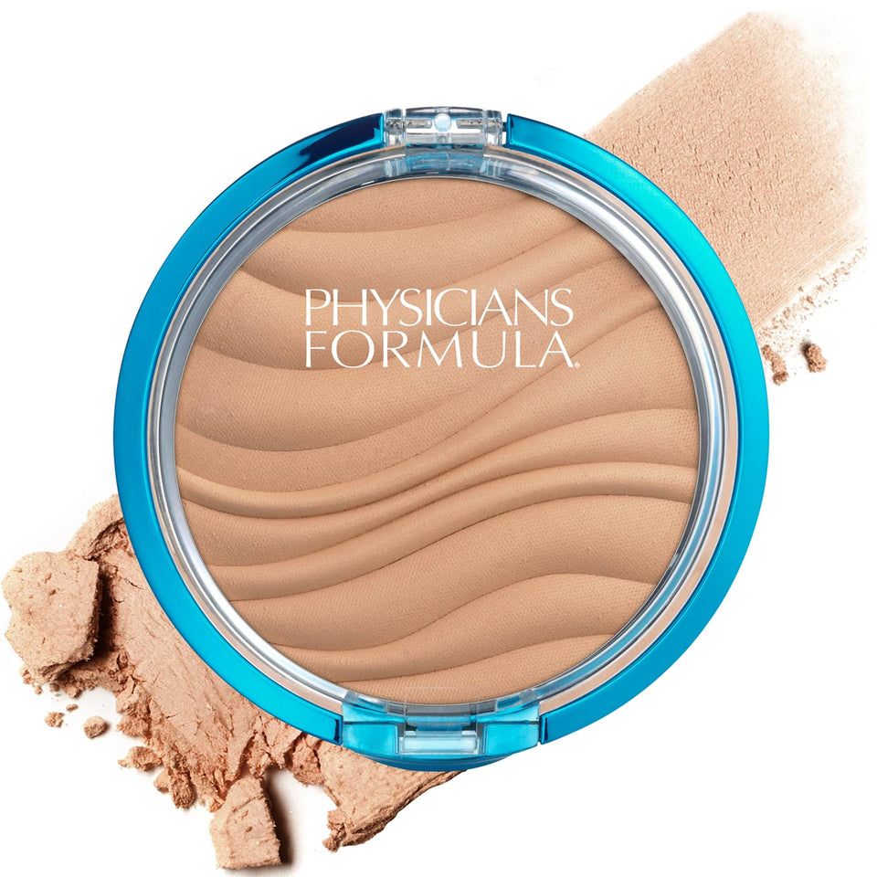 Physicians Formula compact front view showing beige pressed powder for smooth coverage