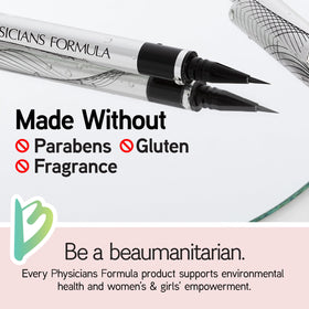 Physicians Formula swatch showing deep black formula gliding smoothly for long wear