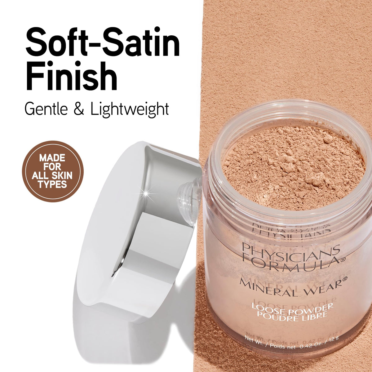 Physicians Formula loose powder texture swatch showing smooth satin finish