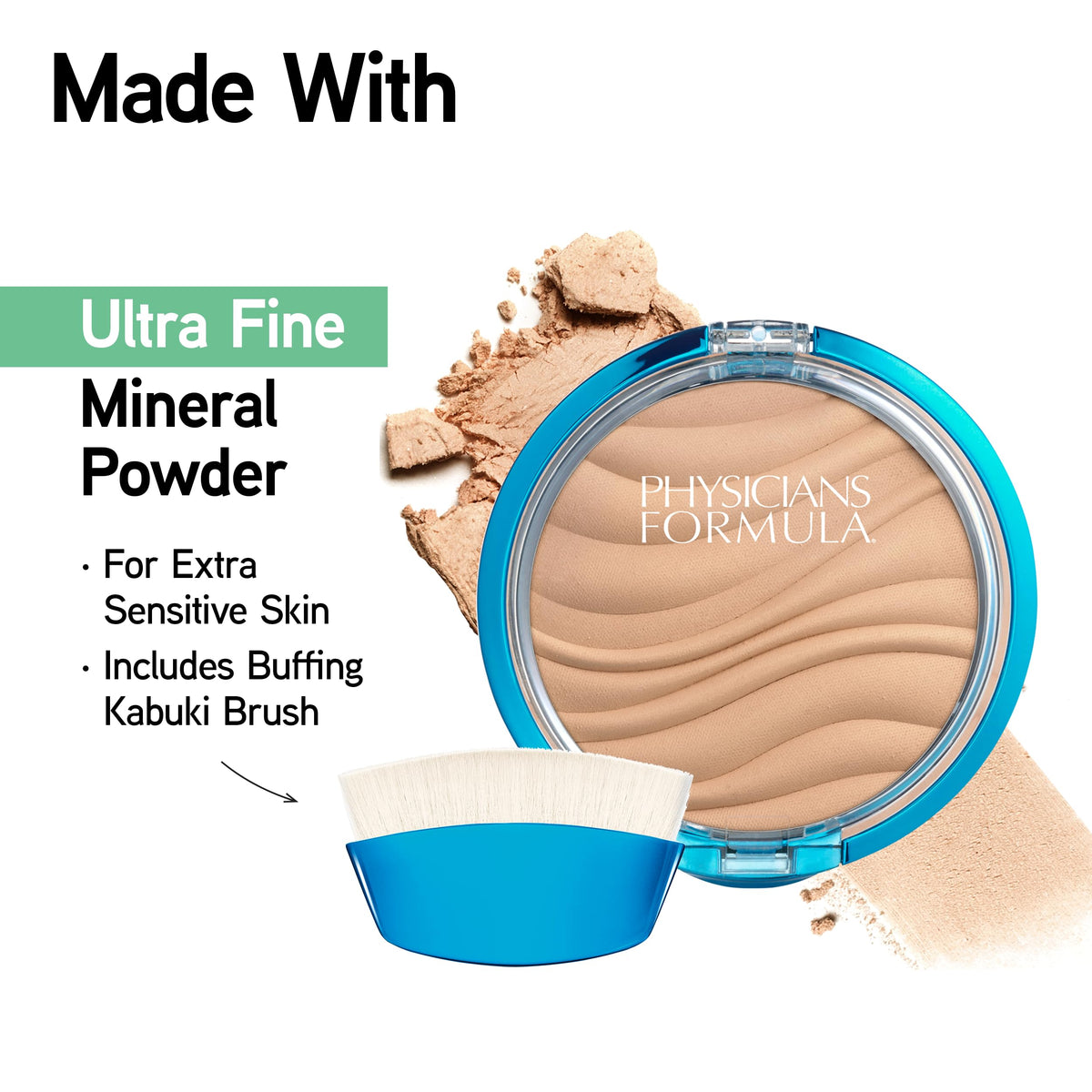 Physicians Formula powder texture close-up revealing ultra-fine minerals for blurred finish