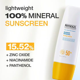 PHYSIOGEL label close-up highlighting mineral SPF and paraben-free