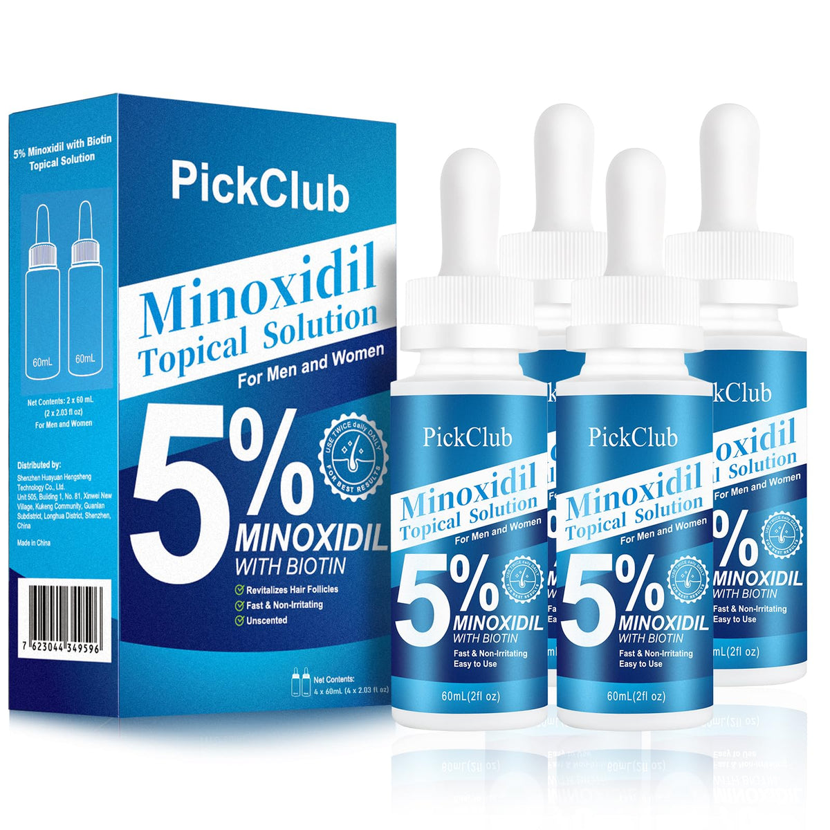 PickClub front packaging showing four bottles and clear labeling for easy identification and value
