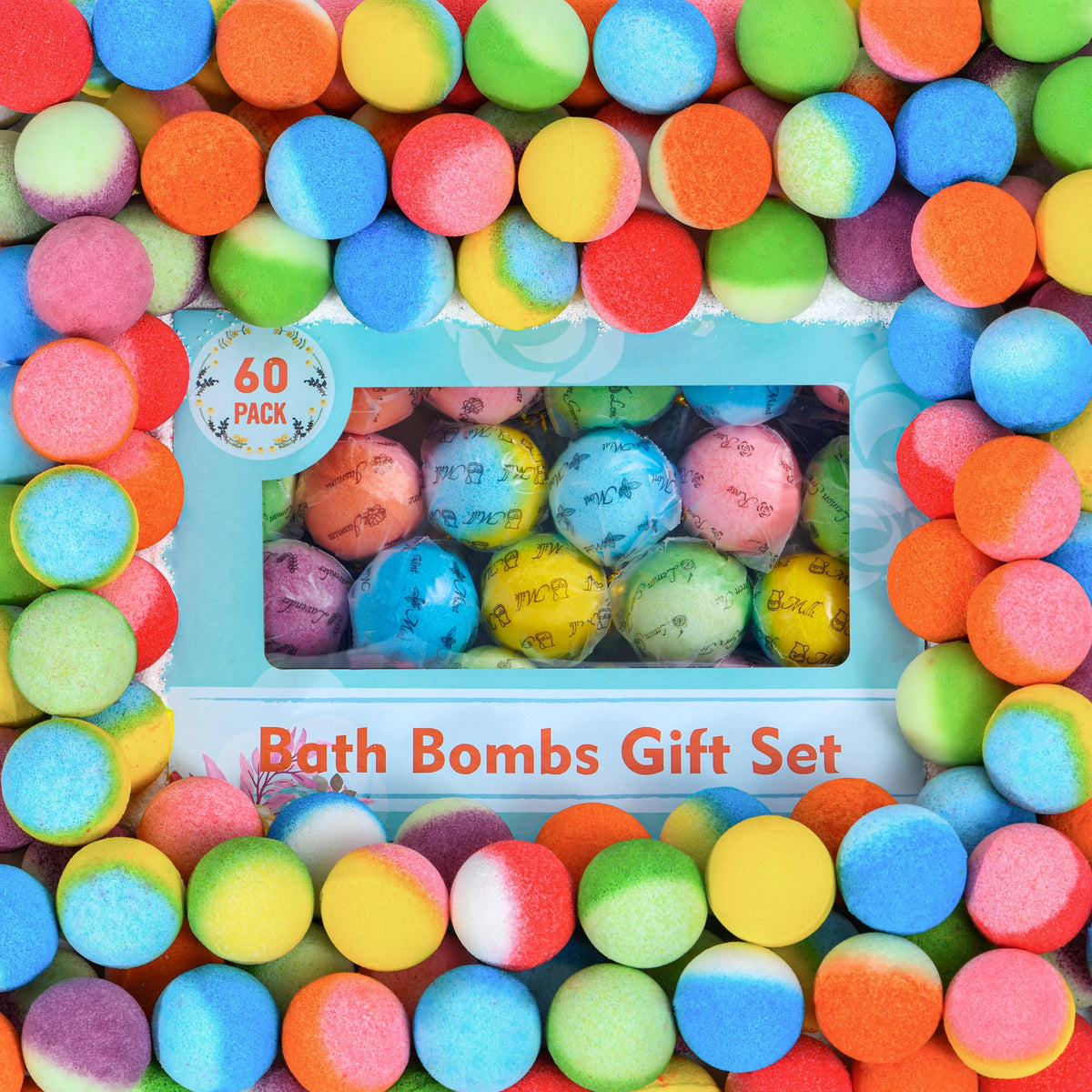 PickMora front packaging showing 60 bath bombs and value set benefits