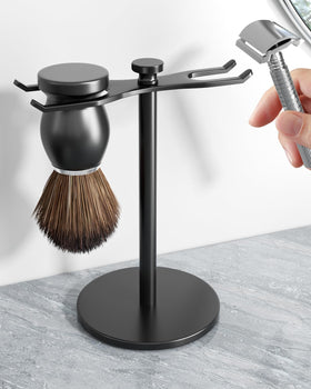 pickpiff front view of black razor stand shows neat organization benefit