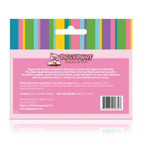 Piggy Paint four bottles lined up to show included colors and easy selection benefit