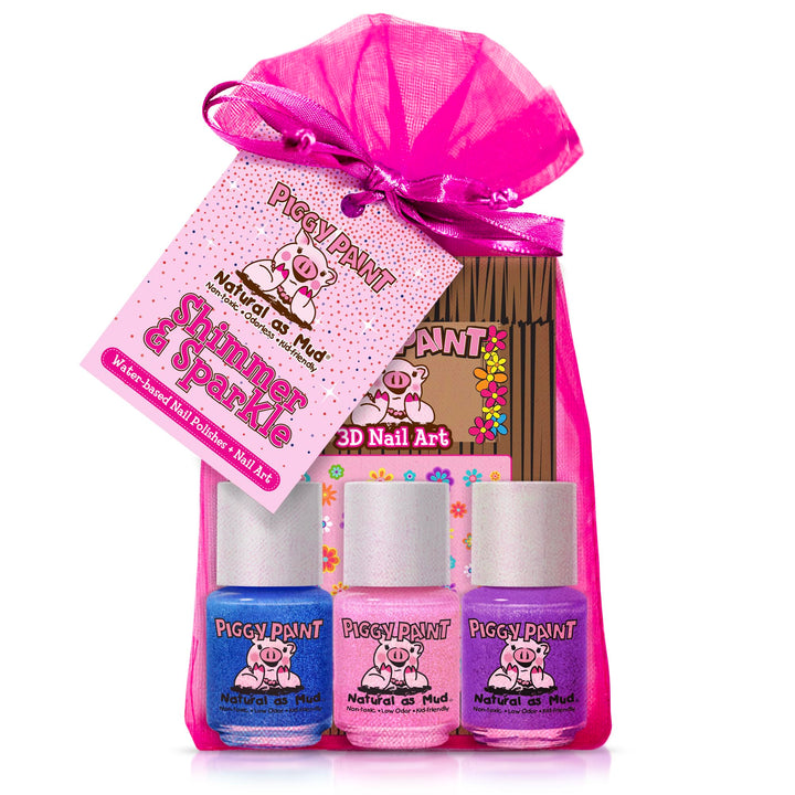 Piggy Paint front packaging of shimmer and sparkle gift set showing safe glitter polish
