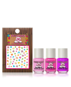 Piggy Paint three bottles top view highlighting bright kid-friendly shades