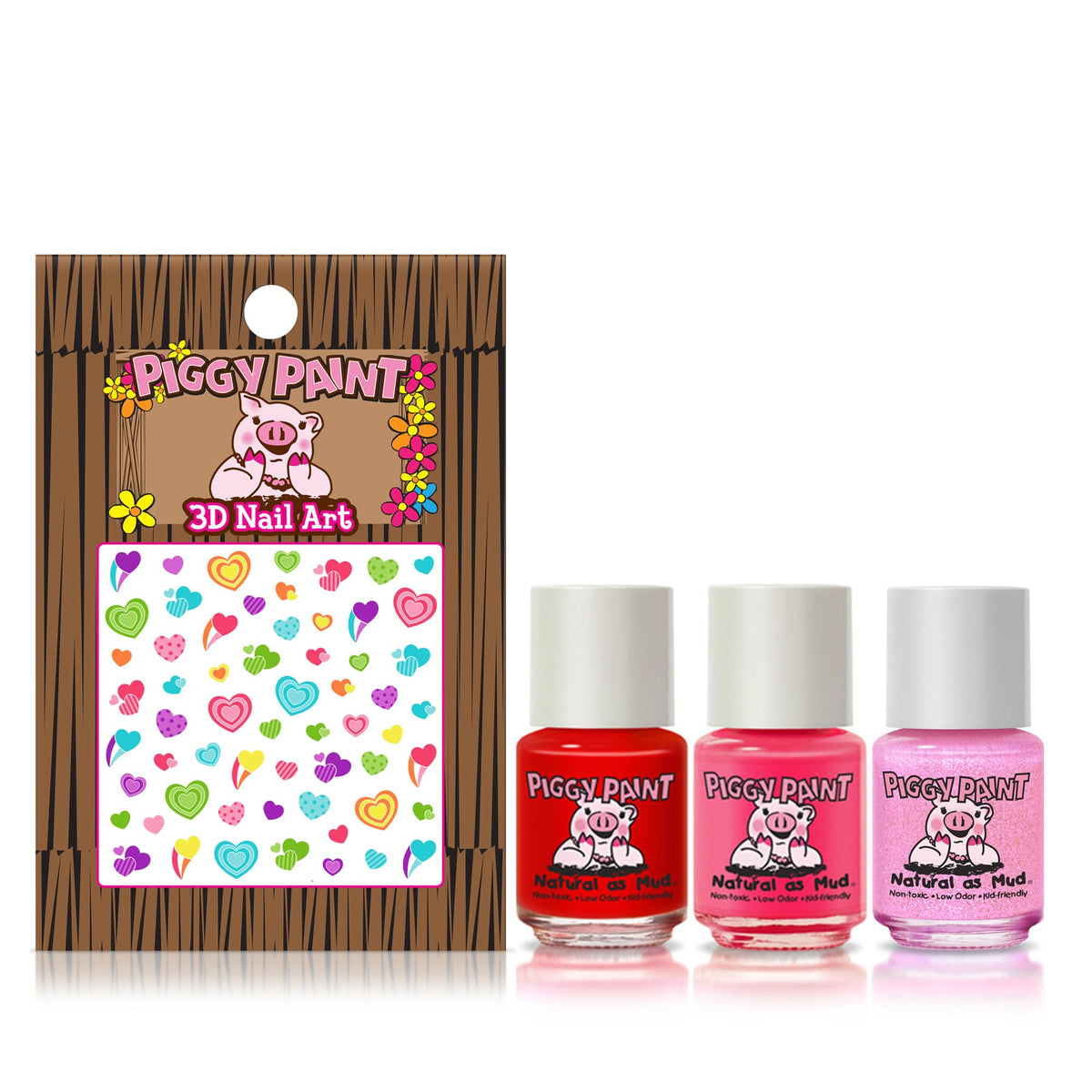 Piggy Paint three mini polish bottles displayed for travel-friendly fun