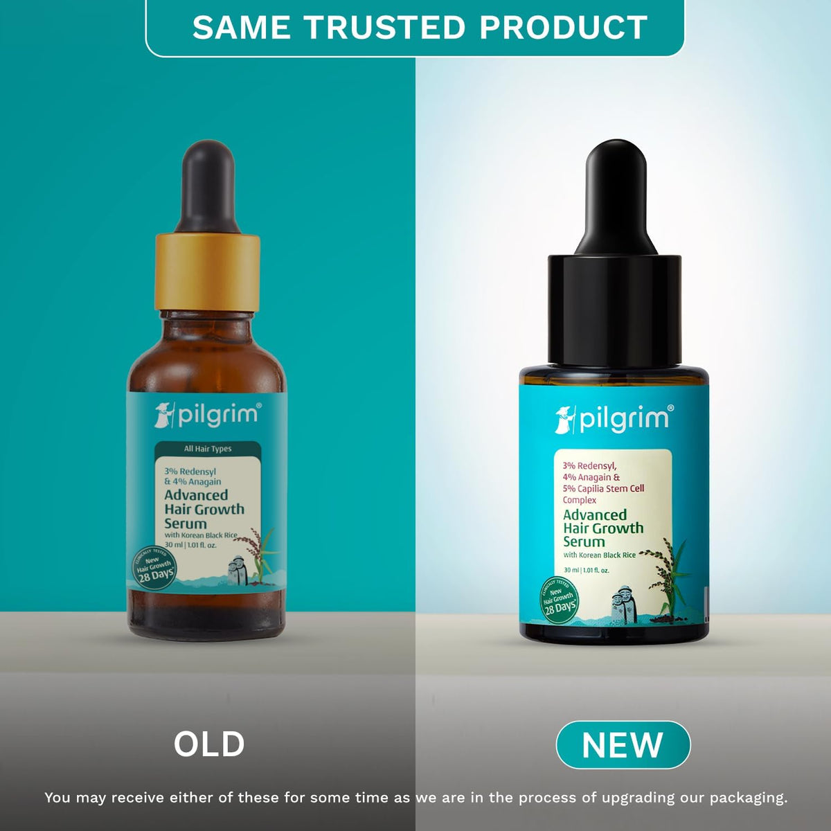 Pilgrim side view of 30ml bottle showing sturdy design and dosage info