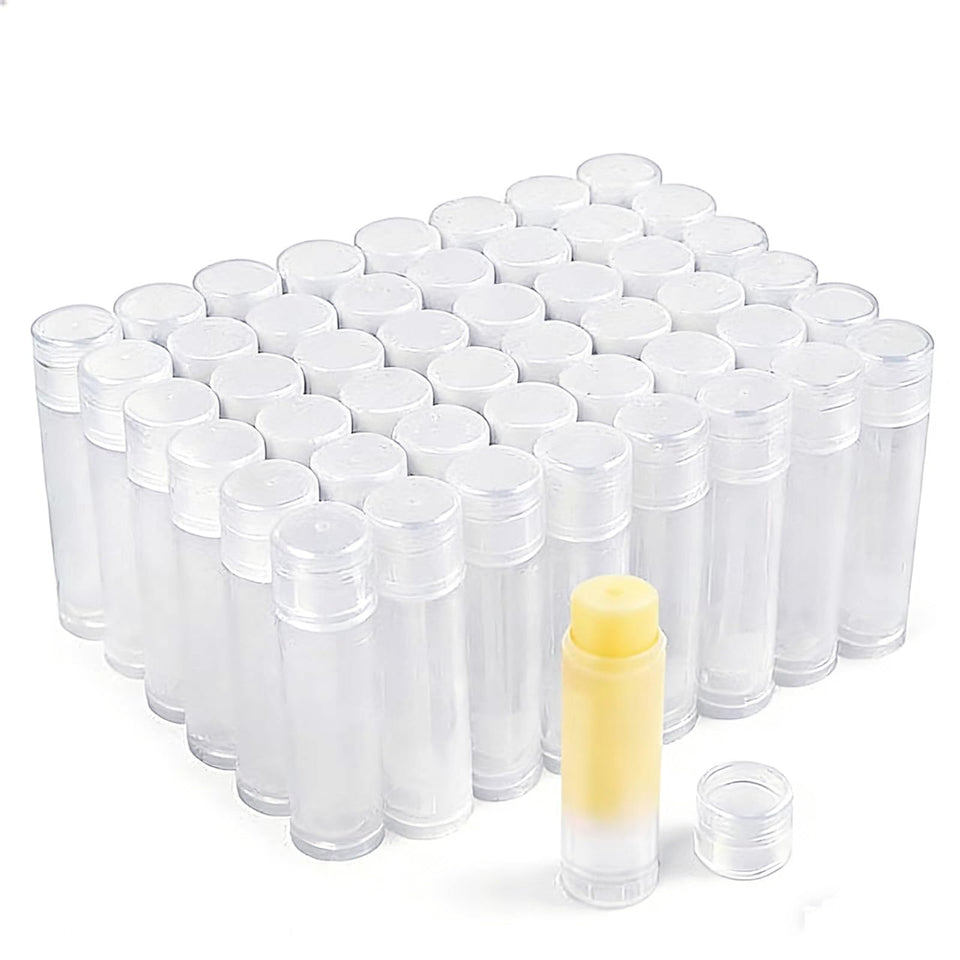 Pilloze clear front view of stacked empty lip balm tubes showing capacity benefit