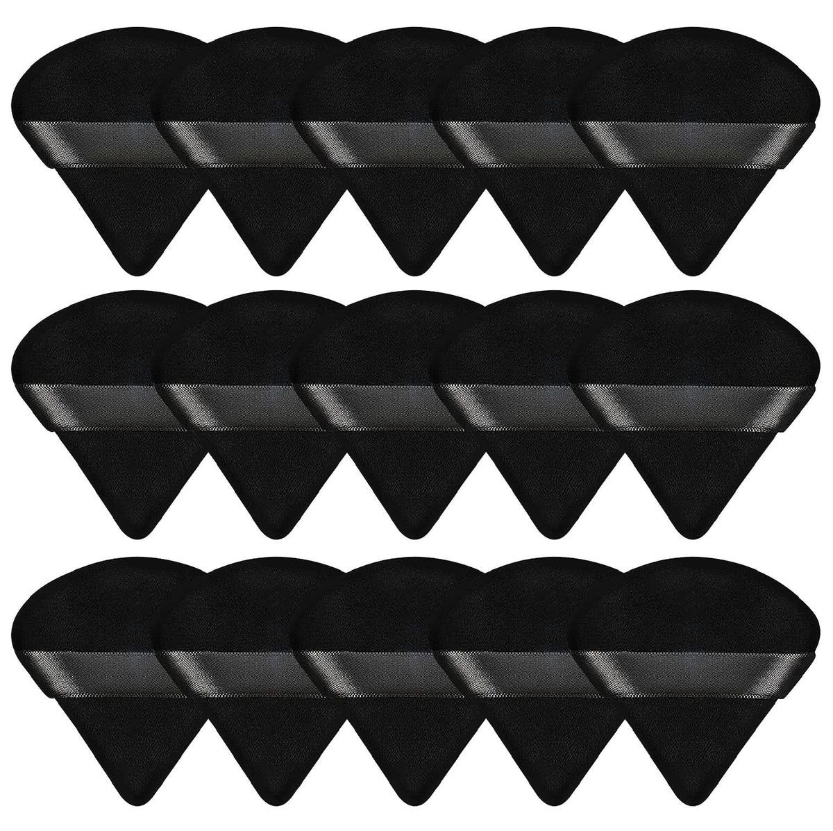 Pimoys front packaging showing 15 black velour puffs, neat storage benefit
