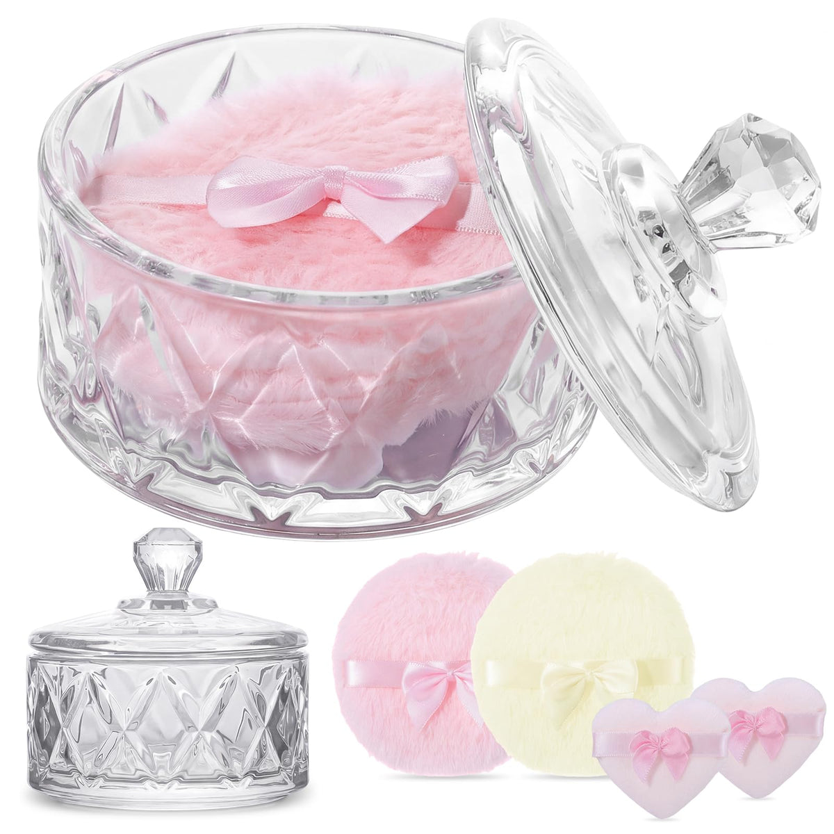 Pimoys front view clear powder container shows elegant display and easy access