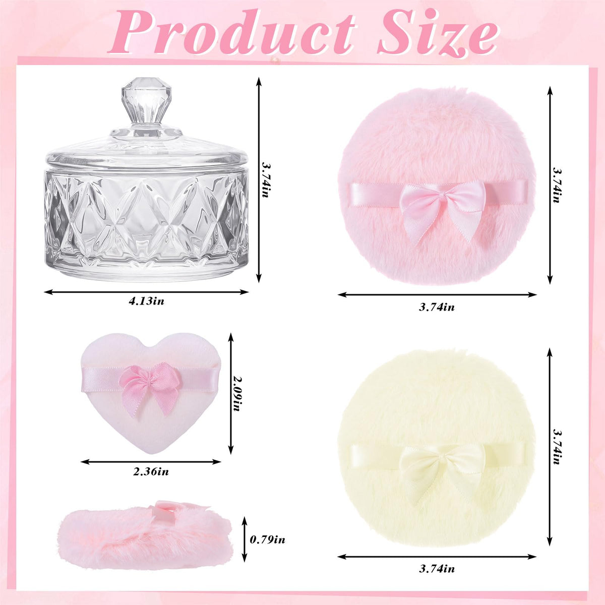 Pimoys large puff and open container illustrating soft application and refill convenience