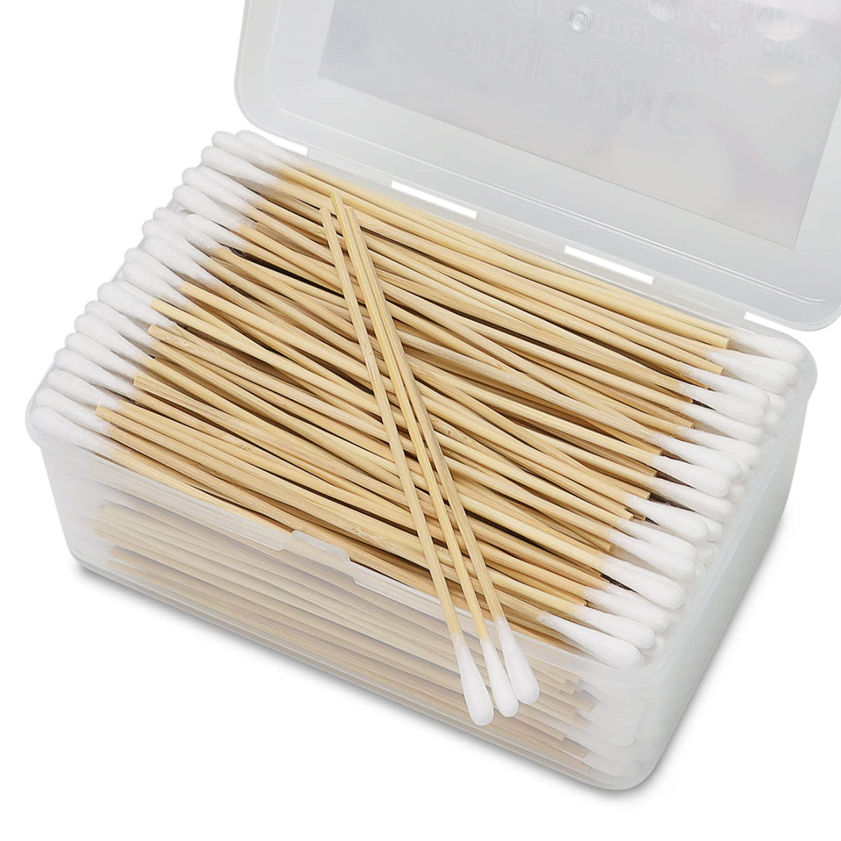 PINGMIC front packaging showing 500 cotton swabs and case for organized storage