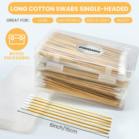 PINGMIC reusable storage box open with neatly arranged long cotton swabs for portability