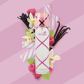 Pink Sugar liquid in bottle highlighting cotton-candy color and gourmand texture benefit