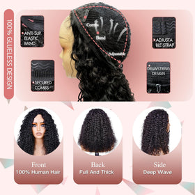 Pinketer drawstring and internal comb detail showing secure glueless fit