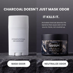 PiperWai activated charcoal close-up demonstrating odor-absorbing ingredient benefit